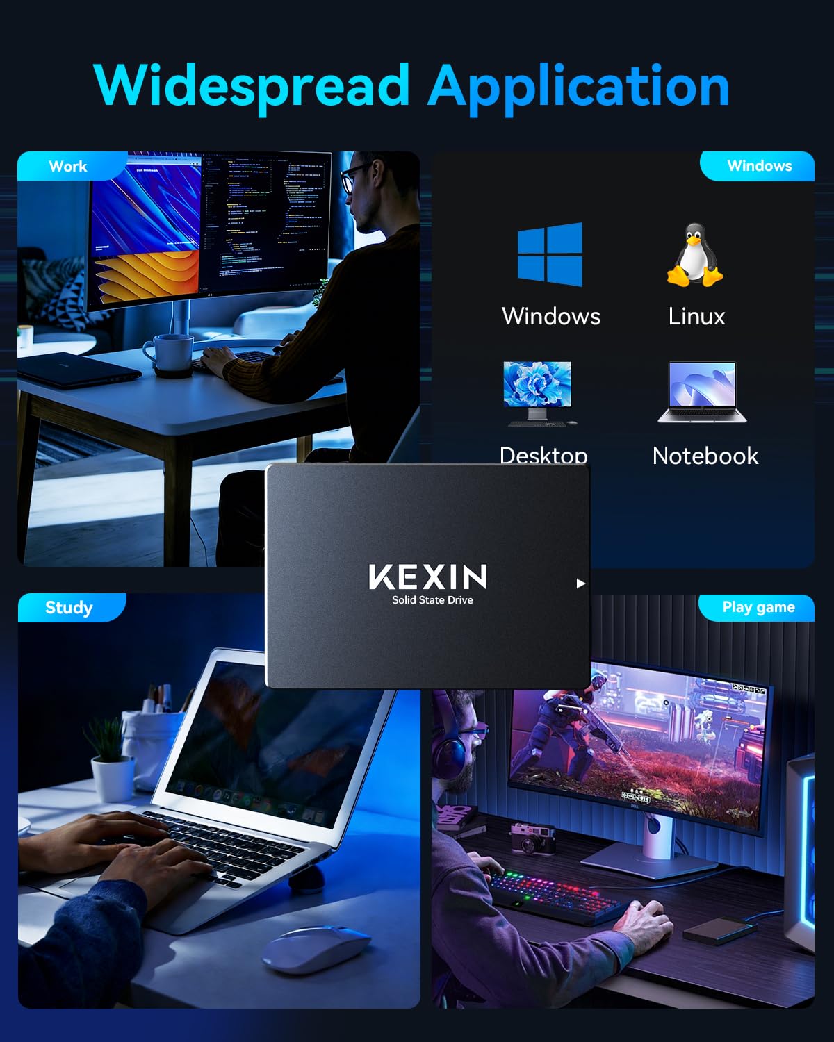 KEXIN 2,5" SATA III interne SSD 256 GB– Bis zu 500 MB/s Lese- und 450 MB/s Schreibgeschwindigkeit, High-Speed-SSD für Laptop und Desktop-PC - 5