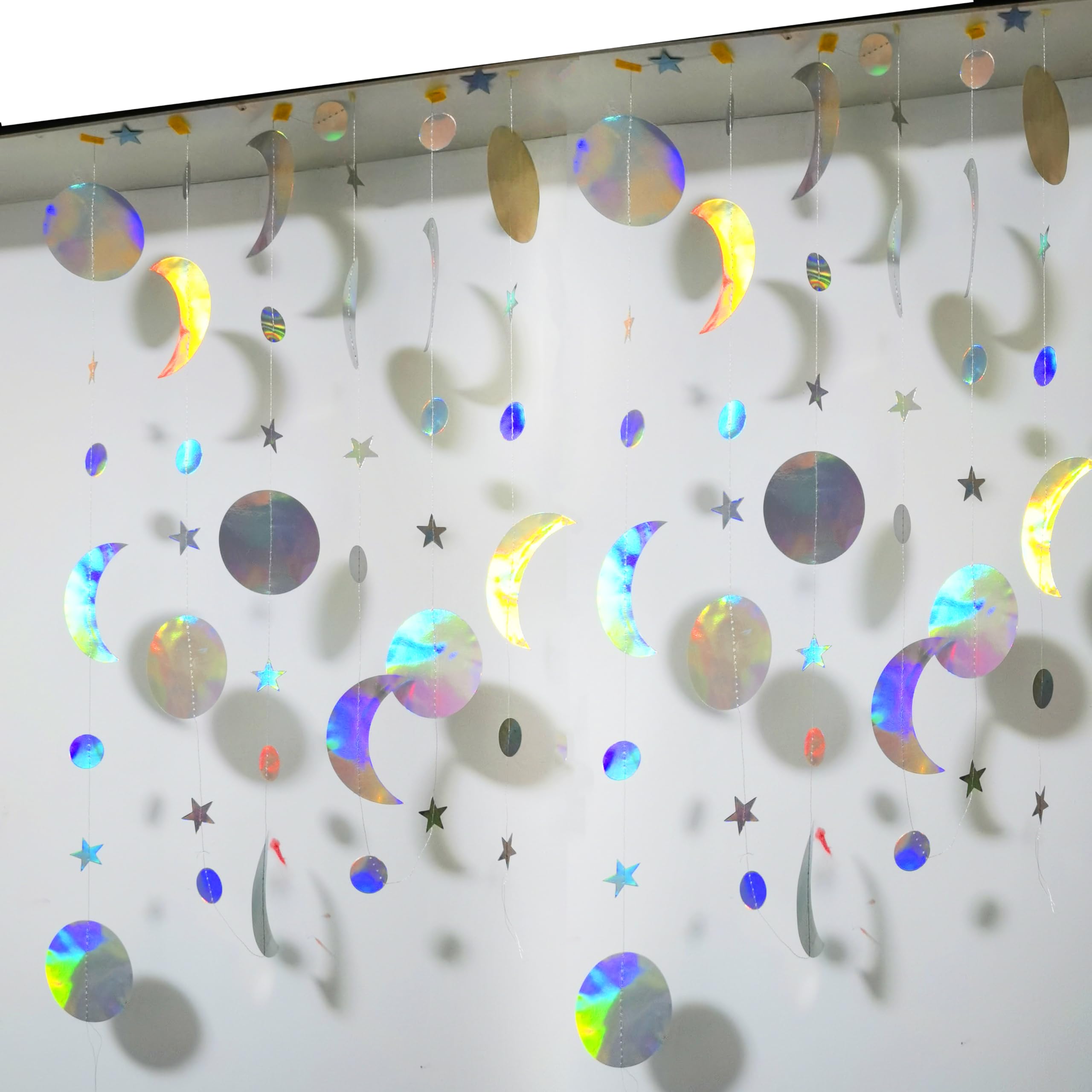 Lahviuu Star Moon Garland Party Decoration,2 pcs Iridescent Star Moon Circle Dot Garland Party Decoration Kit Twinkle Little Star Banner Bunting Streamer, Moon Star Confetti for Birthday Ramadan — image 1