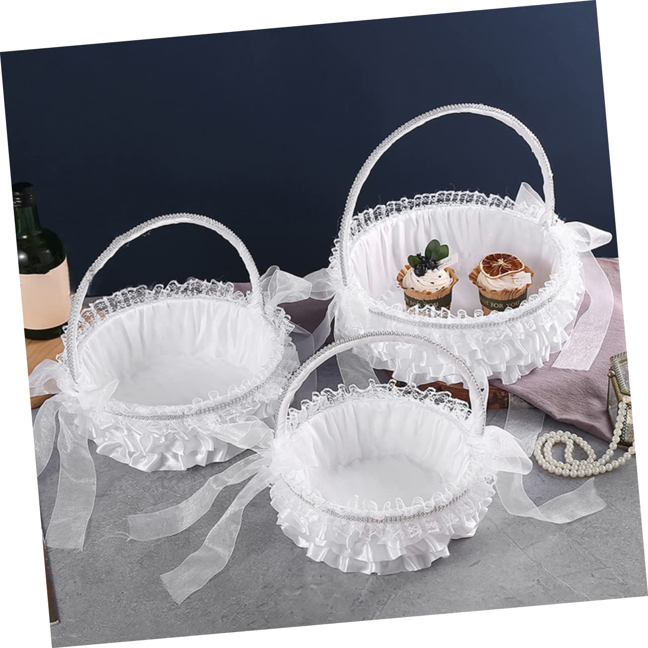 GLEAVI Blumenkorb Spitze Hochzeit Tragbarer für Verlobungsfeier Stilvolles Hochzeits Blumenmädchenkorb aus Weißer Leichter als Gastgeschenk