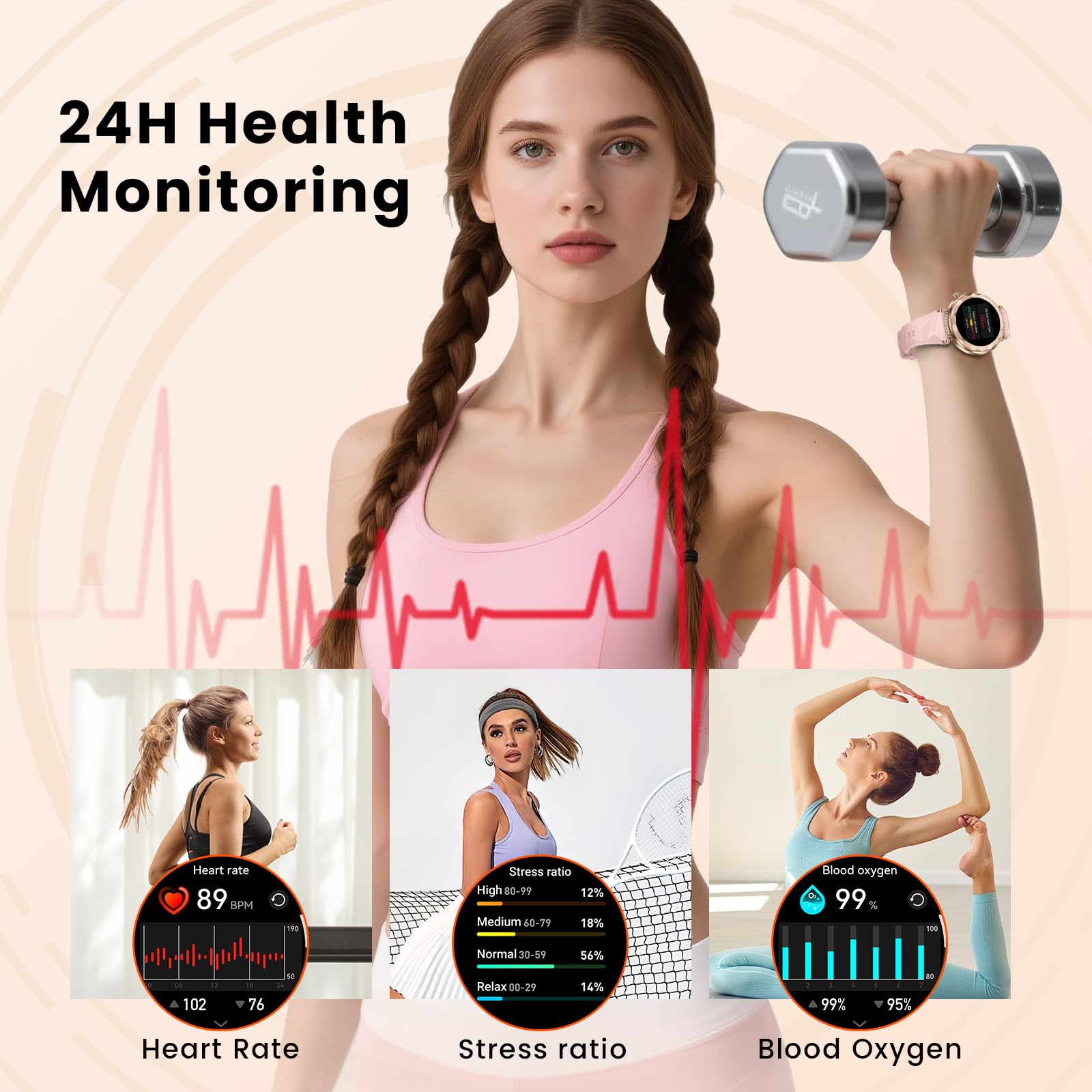 AURORA Smartwatch damski z funkcją telefonu (Różane złoto)