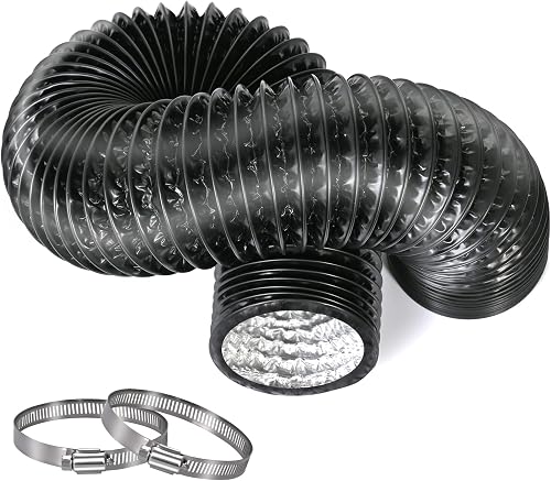 3-Inch 5 Feet Long（150cm）Dryer Vent Hose, Thickened aluminium foil flexible aluminium ducting 2 hose clamps for HVAC, grow tents, kitchen fresh air and exhaust air, bathroom exhaust.