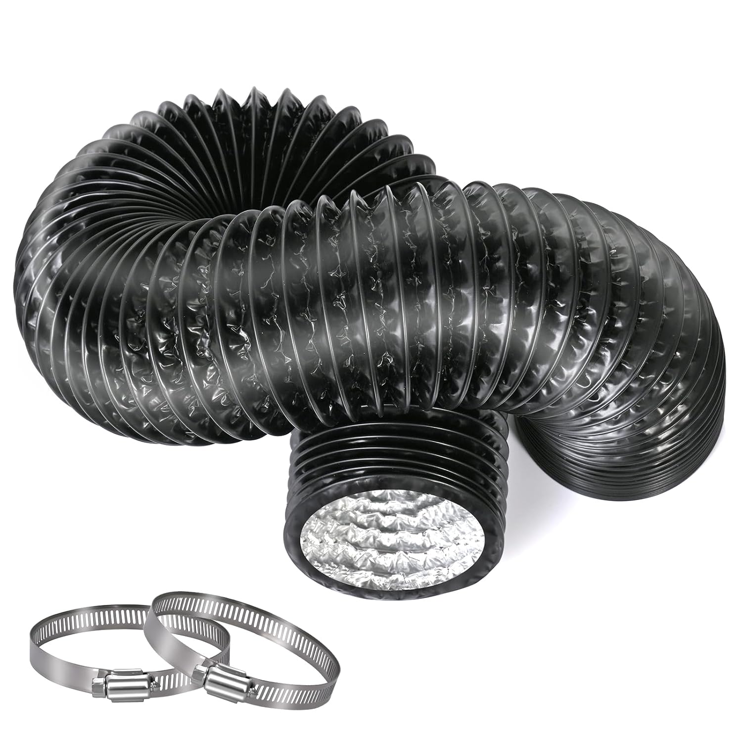 3-Inch 5 Feet Long 150cm Dryer Vent Hose Thickened aluminium foil flexible aluminium ducting 2 hose clamps for