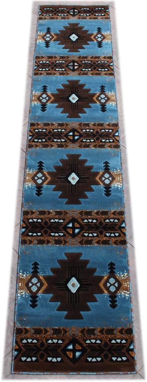 South West Native American Area Rug Design C 318 Blue Brown (32 Inch X 15 Feet 6 Inch) Runner