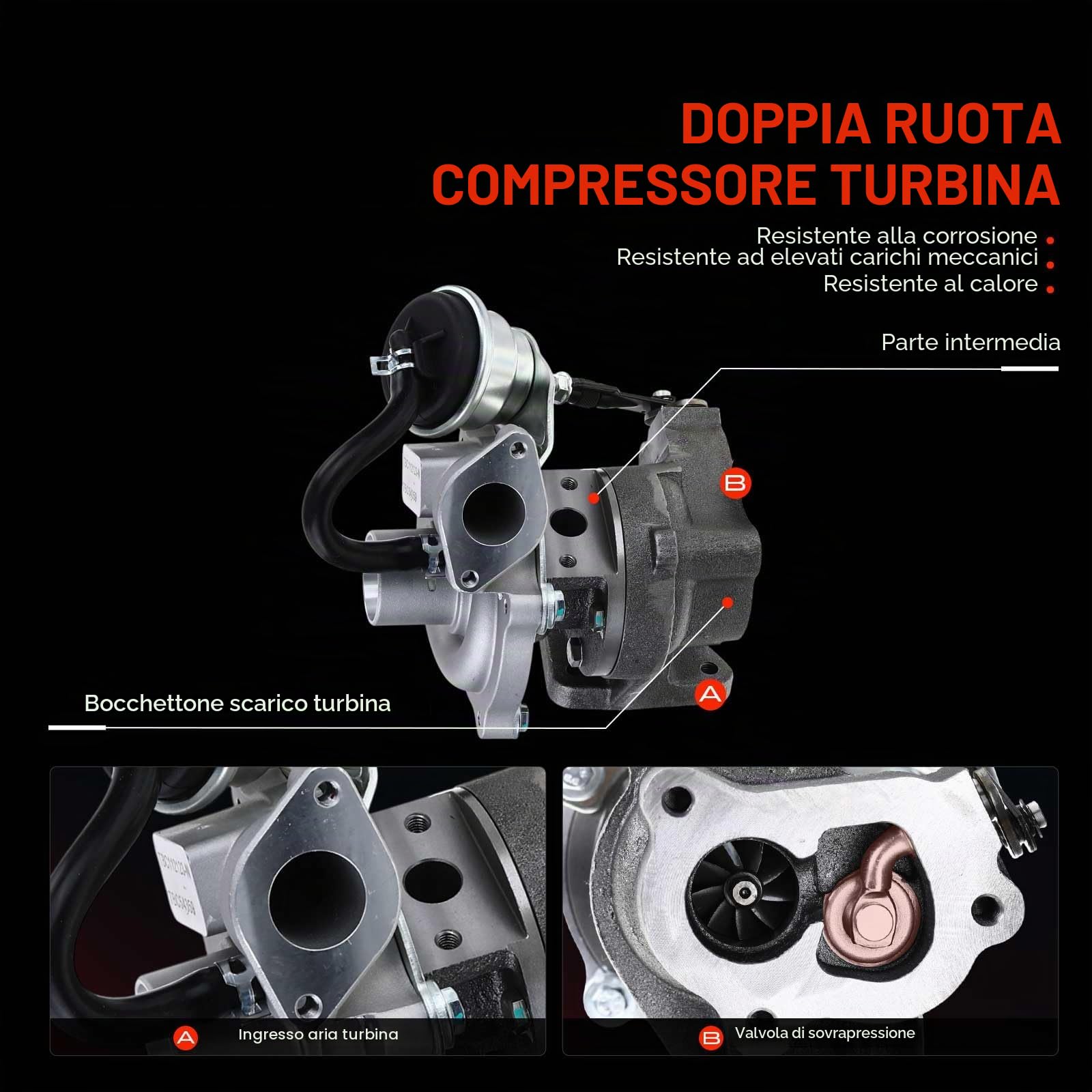 Frankberg Turbocompressore a gas di scarico Compatibile con Doblo Furgone/MPV 223 1.3 D MultiJet Grande Punto 199 1.3 D MultiJet 169 1.3 D MultiJet Punto 188 1.3 JTD 16V Ypsilon 843 1.3 JTD 73501343
