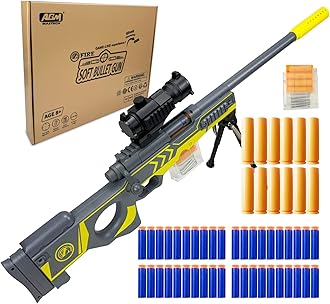 AGM MASTECH AWM Shell Throwing Blaster Shotgun - 40 Refill Darts, 12 Shells and 2 Clip Magazines (4-Dart Reload) - Blaster Toy Playset for Boys and Boys Adults (Gray)