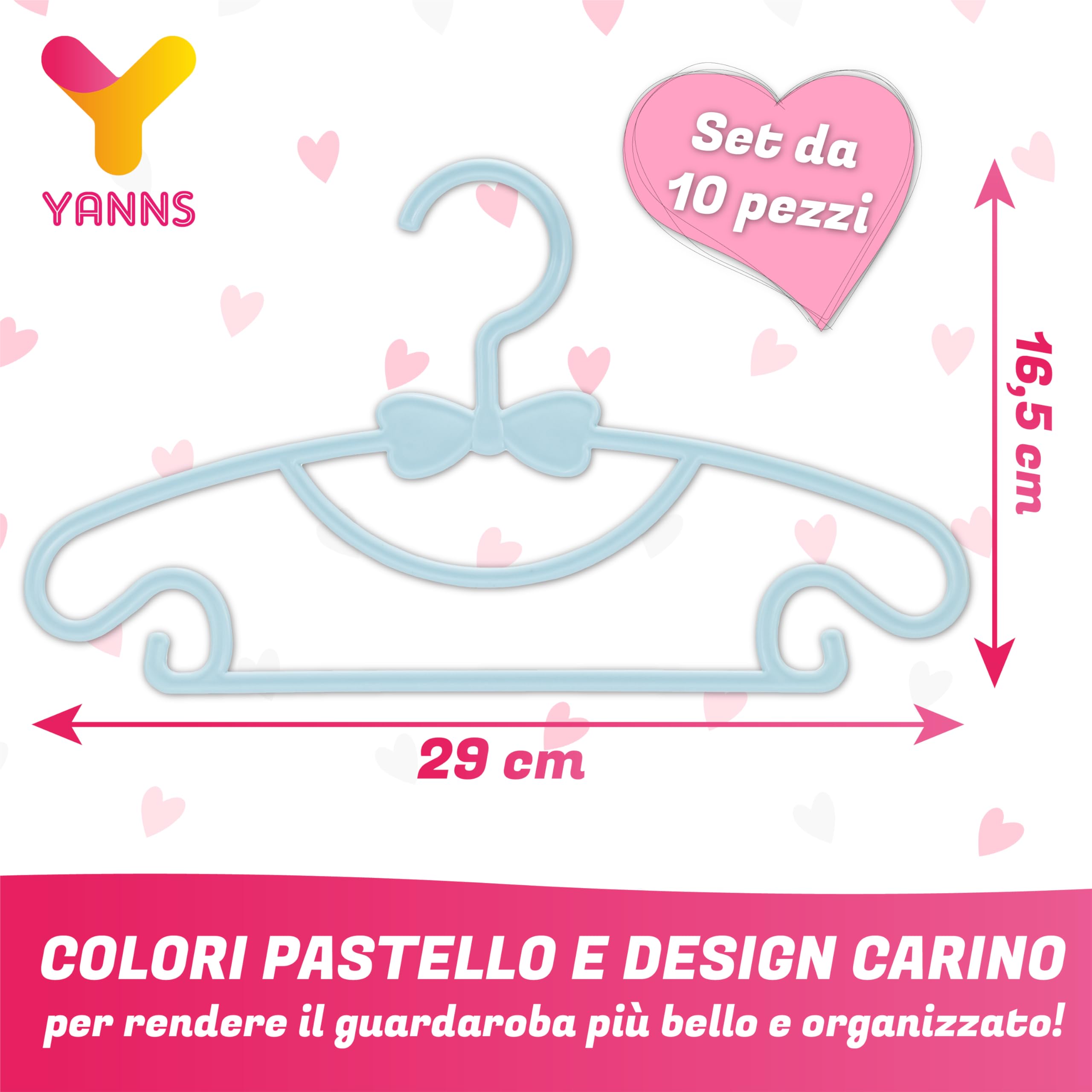 Grucce Bambini - Antiscivolo - Confezione da 10 Pezzi - Appendini Salvaspazio per Armadio - Adatto ai Vestiti per Bambini - Rosa