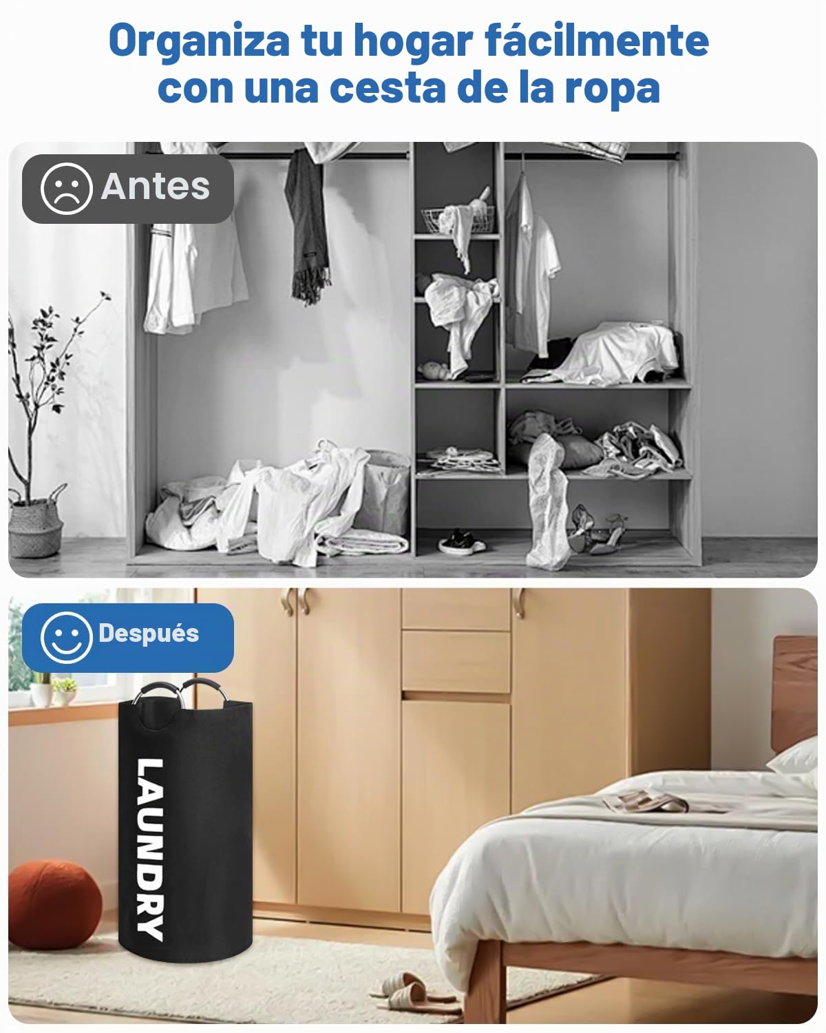 Cestos Ropa Sucia 90 L, Cesto Colada de Lavandería con Mango,Juego de 2 Cesto de lavandería plegable,Cubo de lavandería de Tela Oxford, Cesto de ropa sucia para Ropa, Mantas, Sábanas（ferroso）