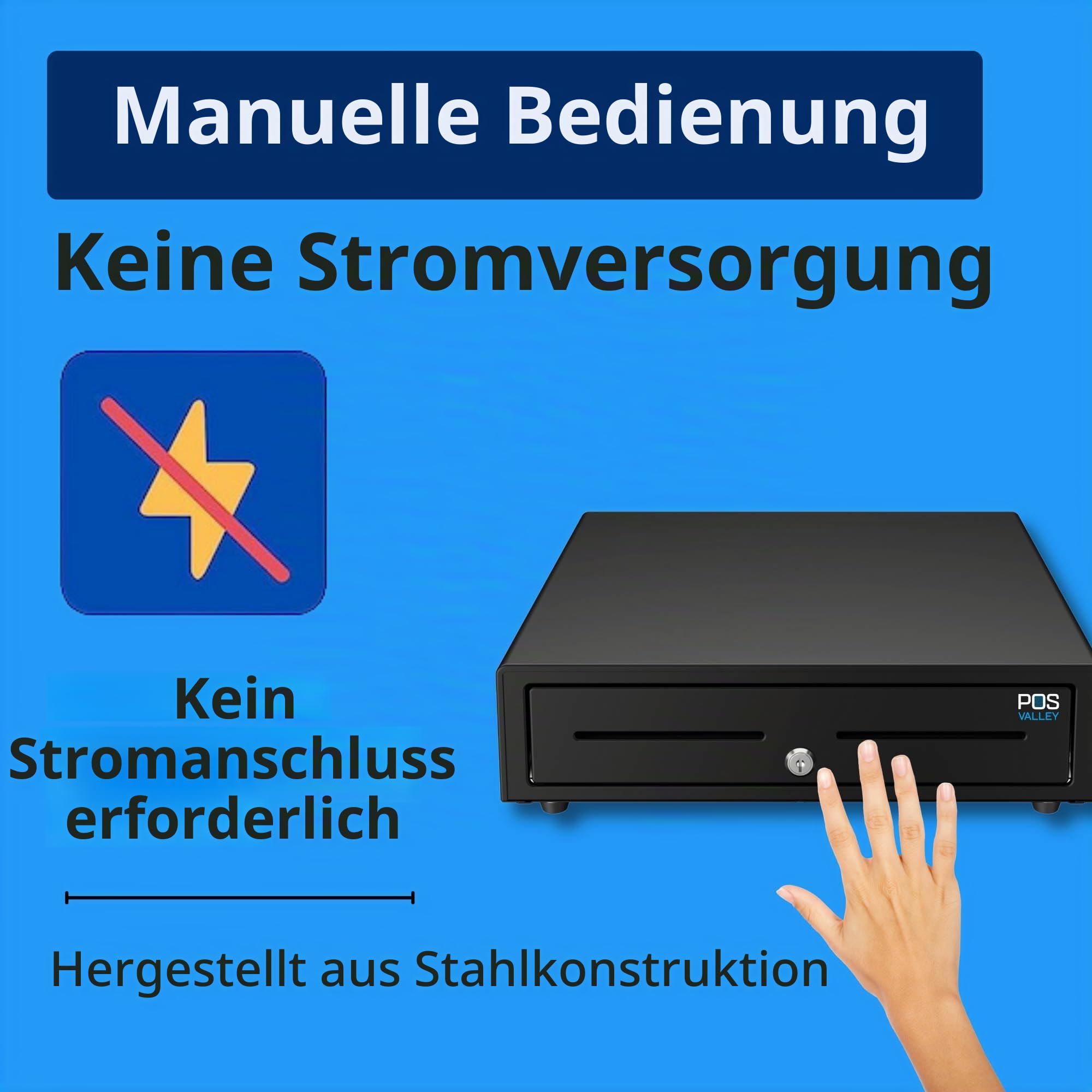 Kassenschublade Push - Druckknopf Öffnung, mit 8 Münzfach und 4 Scheinfächer (euro), Abschließbar - Kassenlade Professionelle, Geldschublade, Kassen Schublade - 41x41 cm - Schwarz