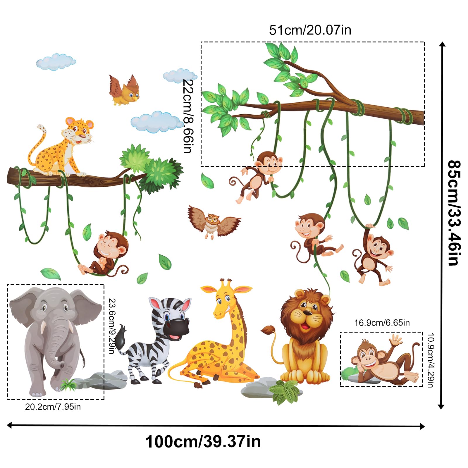 Calcomanías De Pared De 52.51 X 23.62 Pulgadas, Diseño De Animales De  Selva, Selva, Safari, Elefante, León, Mono, Para Guardería, Sala De Juegos,  Dormitorio, Aula, Jardín De Infantes, image size:1600x1600