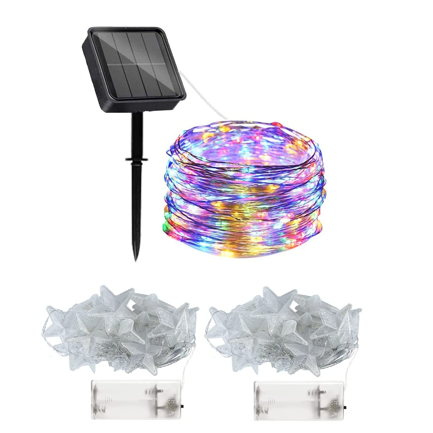 Y&L 3-Pack Solar String Lights Waterproof, 10m/33ft 100 LEDs 8 Light Modes, Christmas Tree Fairy Lights Xmas Tree Fairy String Lights Merry Christmas Lights Indoor & Outdoor Décor. (Multi-Colour)