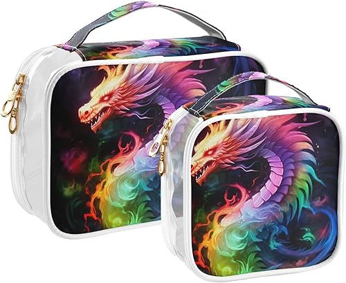 Rainbow Flames Dragon Clear Toiletry Bag for Traveling,2 Pack Makeup Cosmetic Bag with Zipper,Travel Bag for Toiletries,Travel Essentials 21214668
