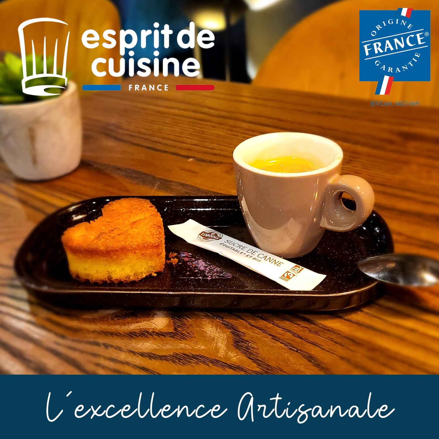ESPRIT DE CUISINE - Lot de 4 Assiettes Oblongues En Céramique - Design Élégant - Résistant Aux Rayures - Solide Et Durable - Facile À Nettoyer - Made In France - 21 cm - Brun Moucheté