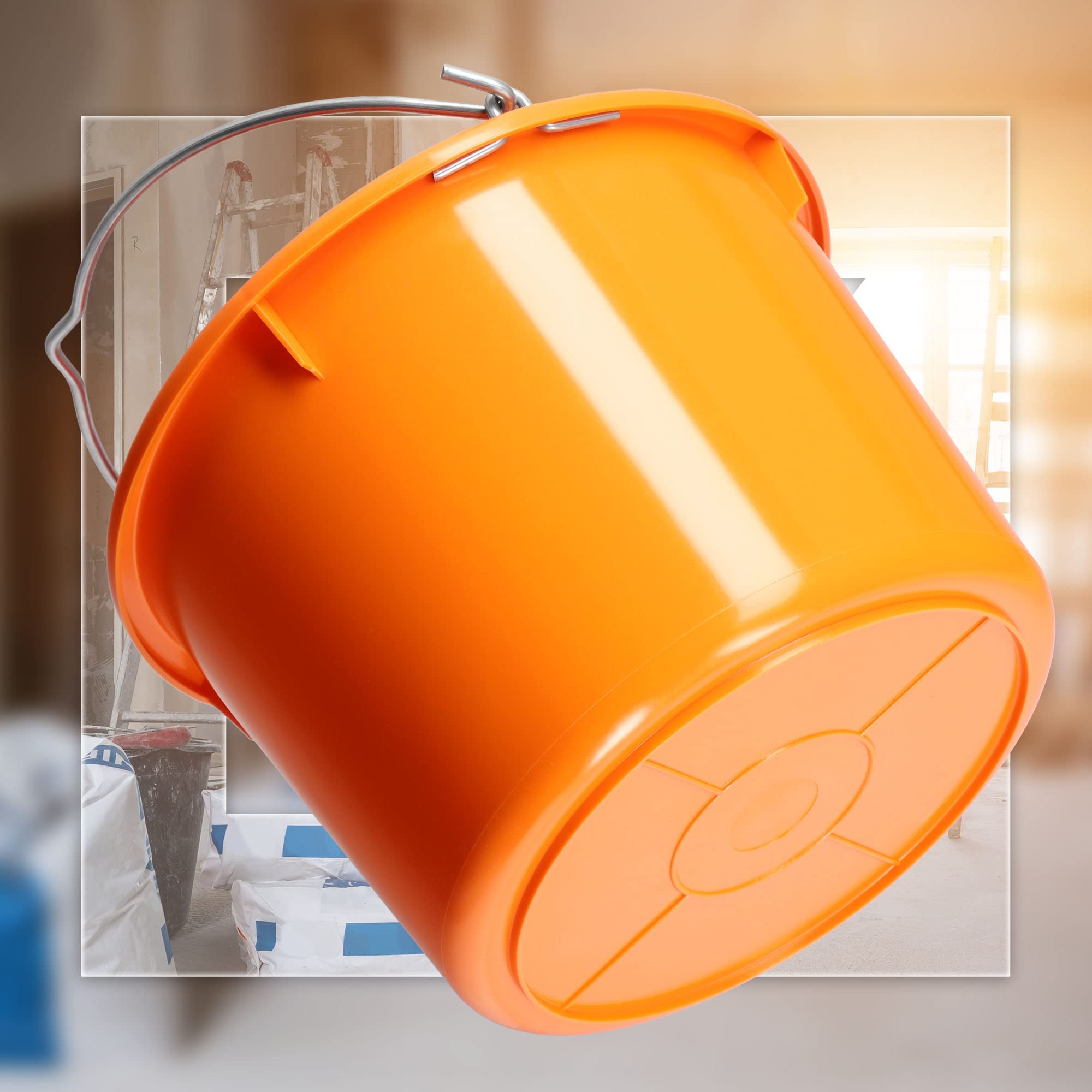 KADAX Secchio da Costruzione in plastica, Secchio per Malta con Manico in Filo di Zinco, Secchio, Secchio per Cemento, Secchio per Malta, Secchio per Acqua, (20 l, 3 Pezzi Arancione)