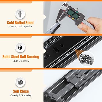 HBL'10 Pairs Soft Close Drawer Slides 22 inch,Full Extension,200Lbs Load