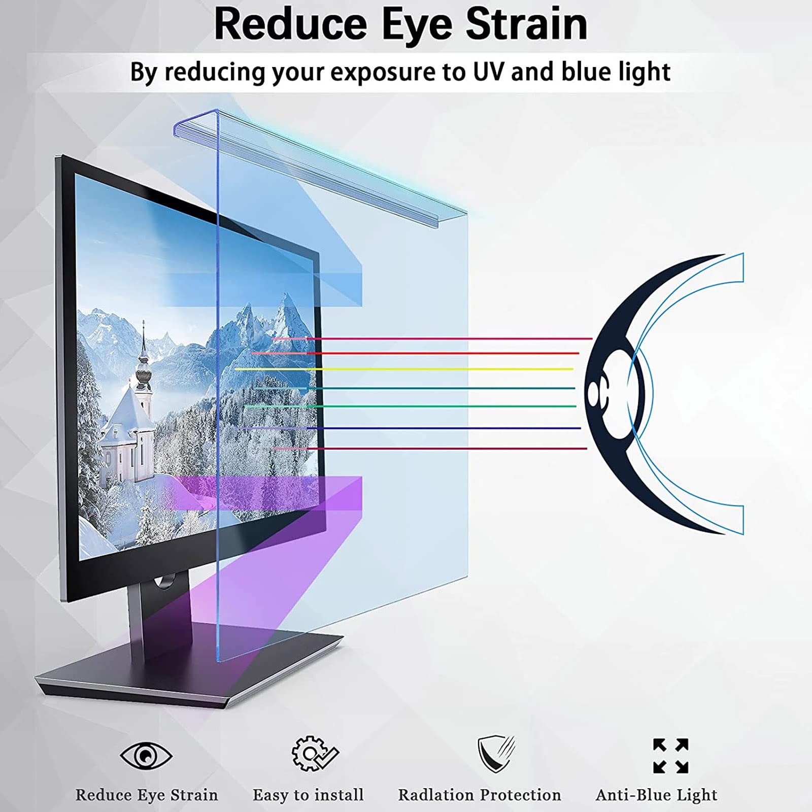 Hängend Anti-Blaulichtfilter,Blue Light Screen Protector,Anti Blendschutz Displayschutzfolie,Augenschutz Folie,Anti Eye Strain,Blockiert Schädliches Blaues Licht & UV Film,Abnehmbarer Computer/Monitor