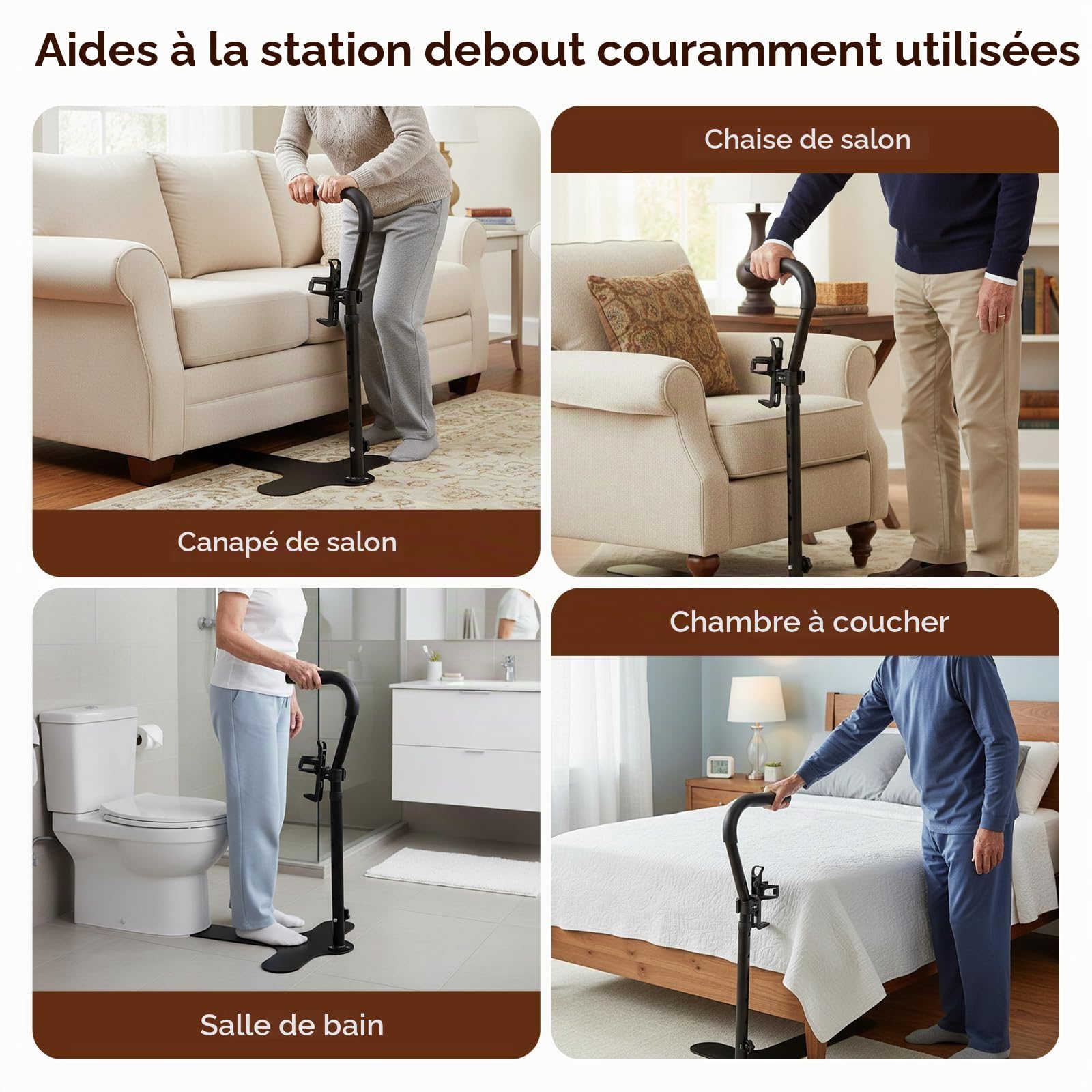 Aide à La Verticalisation, Aide à La Verticalisation Pour Canapé Avec échelle Sécurité Et Barre D'appui (62-87cm) Avec Porte-Gobelet Pour Seniors Réglable En Hauteur Pour Canapés Et Fauteuils