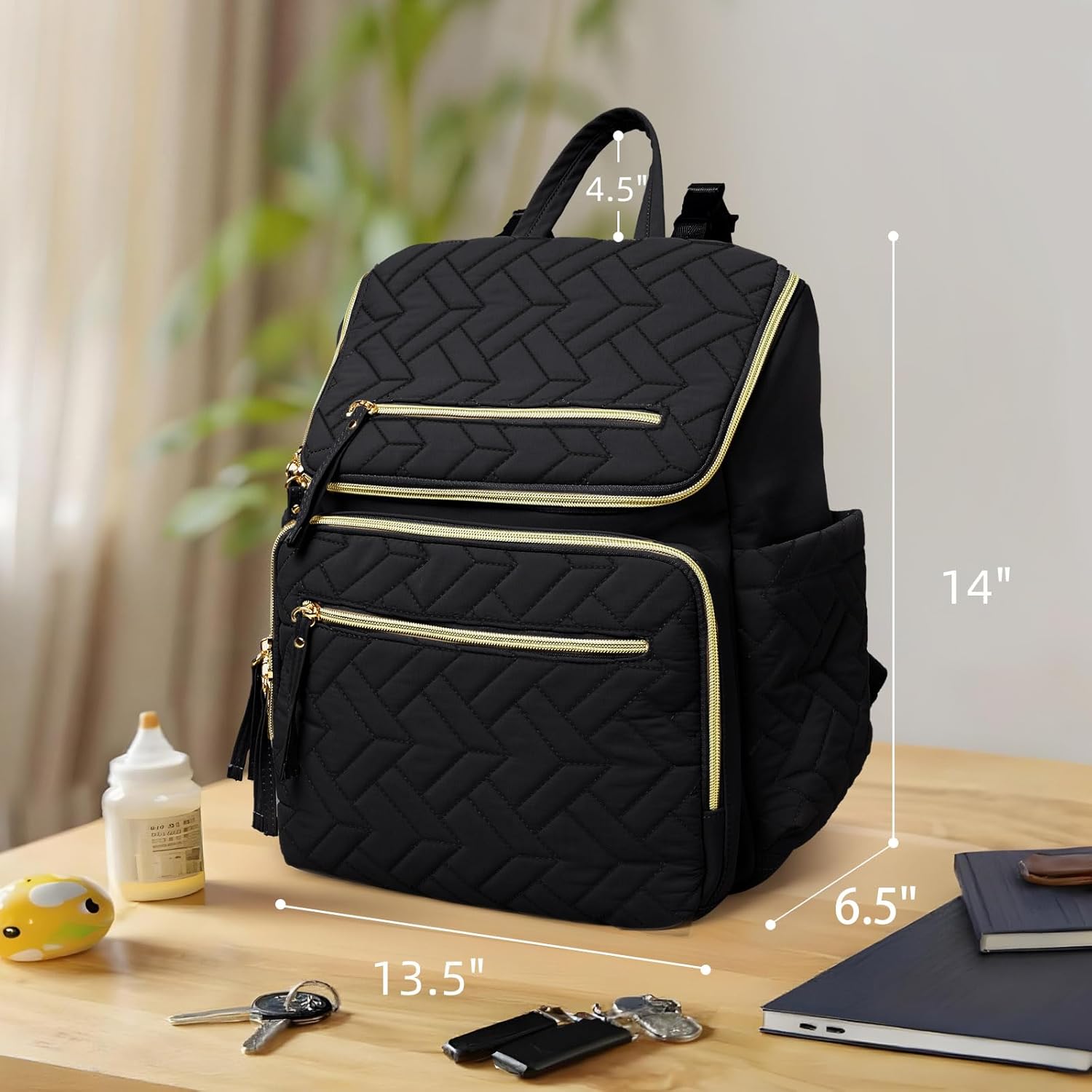 Omanmoli Diaper Bag Backpack Large Baby Travel Bag Diaper Essential Bag with 17 Diaper Bag Organizers,4 Insulated Pockets,Portable Changing Pad,Stroller Buckles,Black