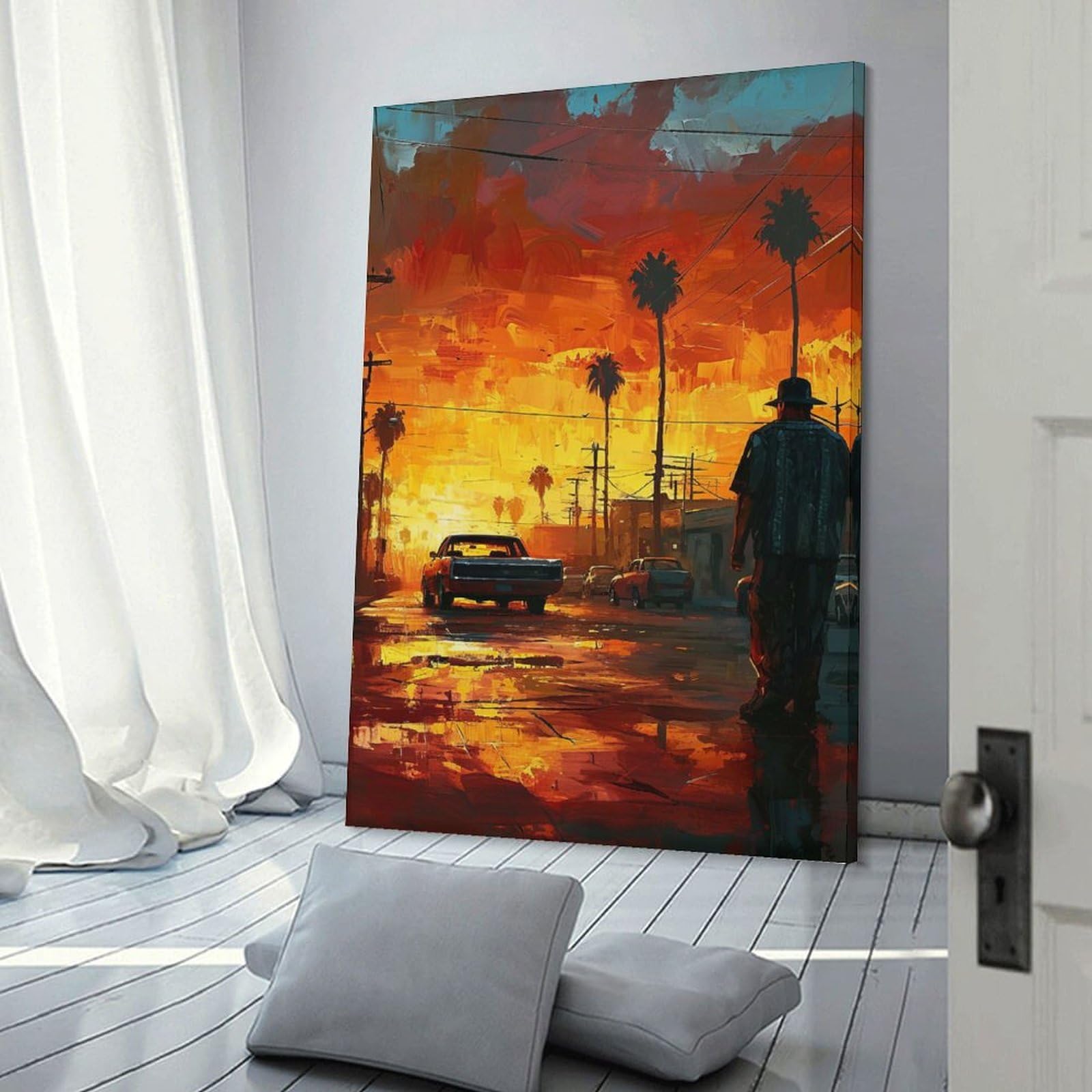 Junmoney Canvas Art Print Sunset Drive Art, 16x24inch(40x60cm), for New Homes, Bedrooms Or Workspaces, Thoughtful Wall Decor for Art Lovers