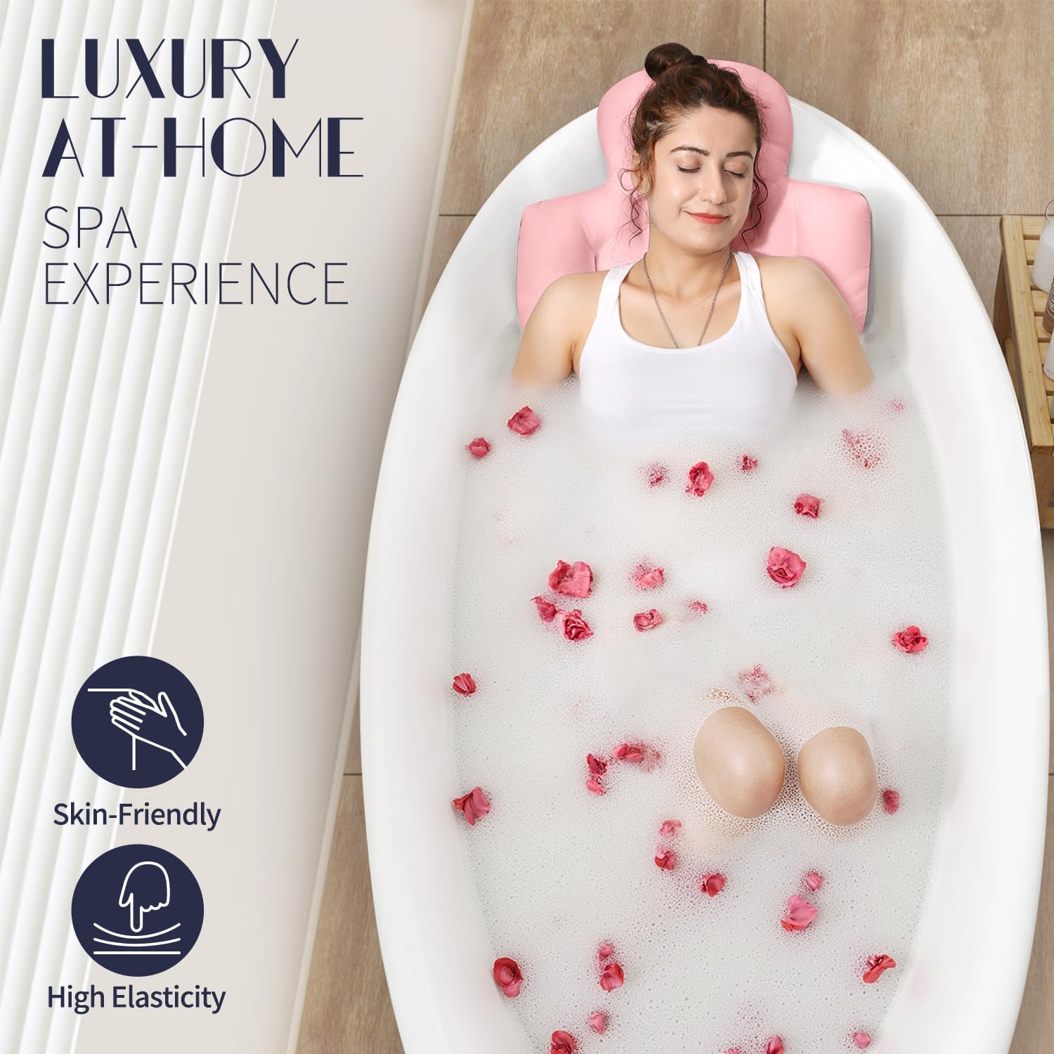 Full Body Bath Pillow for Bathtub, Thick Bathtub Cushion, Luxury Tub Pillow for Bath for Headrest Neck and Back Support Pink 56" x 16" image 2