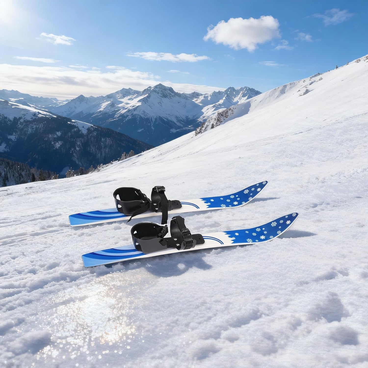 Kids Skis with Poles for Beginners, Cross Country Ski Set for Boys & Girls 2-8 Years Old, 110 lbs Load Capacity Snow Skis with Adjustable Bindings for Outdoor Skiing, Blue