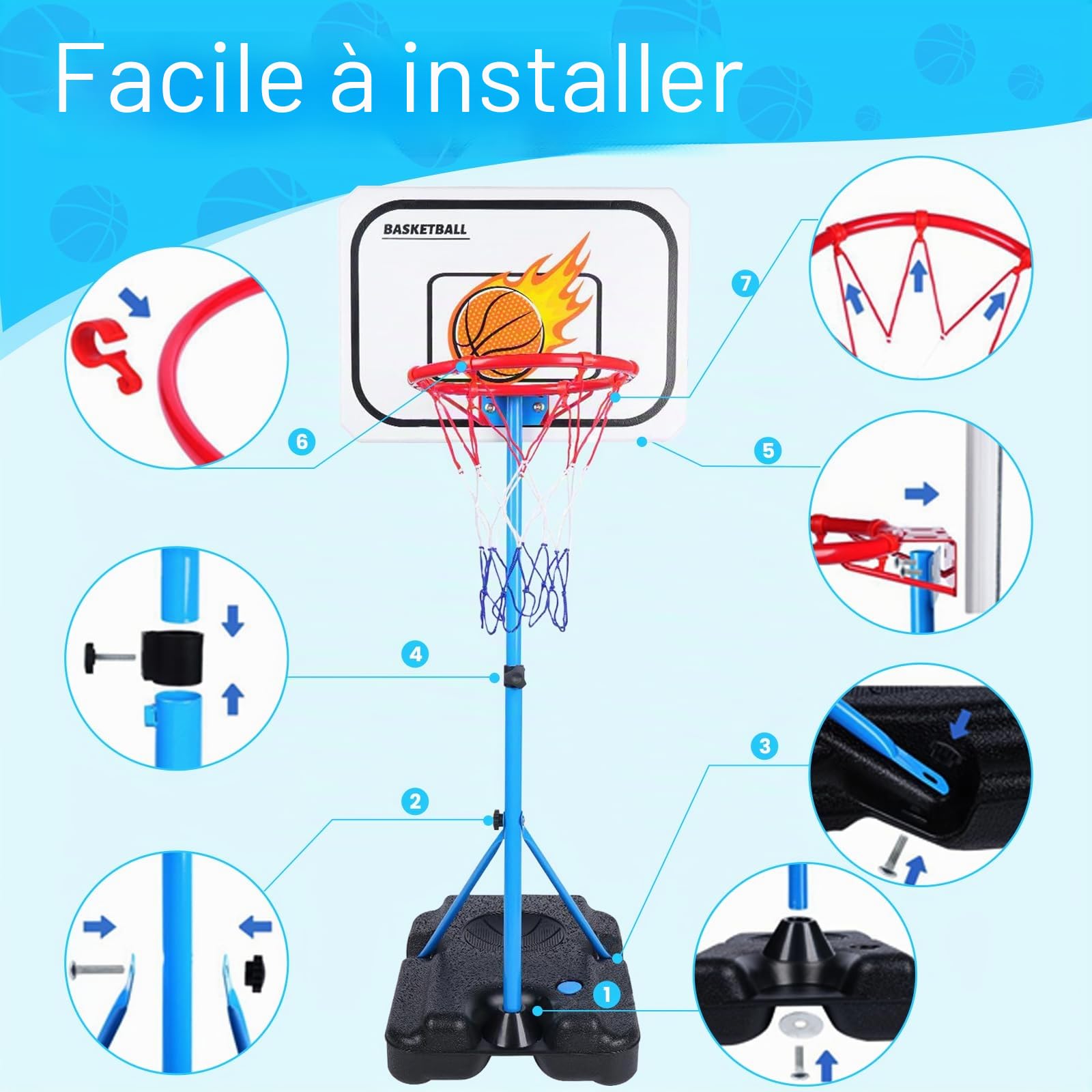 Panier de Basket Enfant 4 en 1 Basket et Fléchettes et Suspendu Baseball Enfant Hauteur Réglable 108-160 cm Panier de Basket Extérieur et Intérieur pour Enfants de 3 à 8 Ans