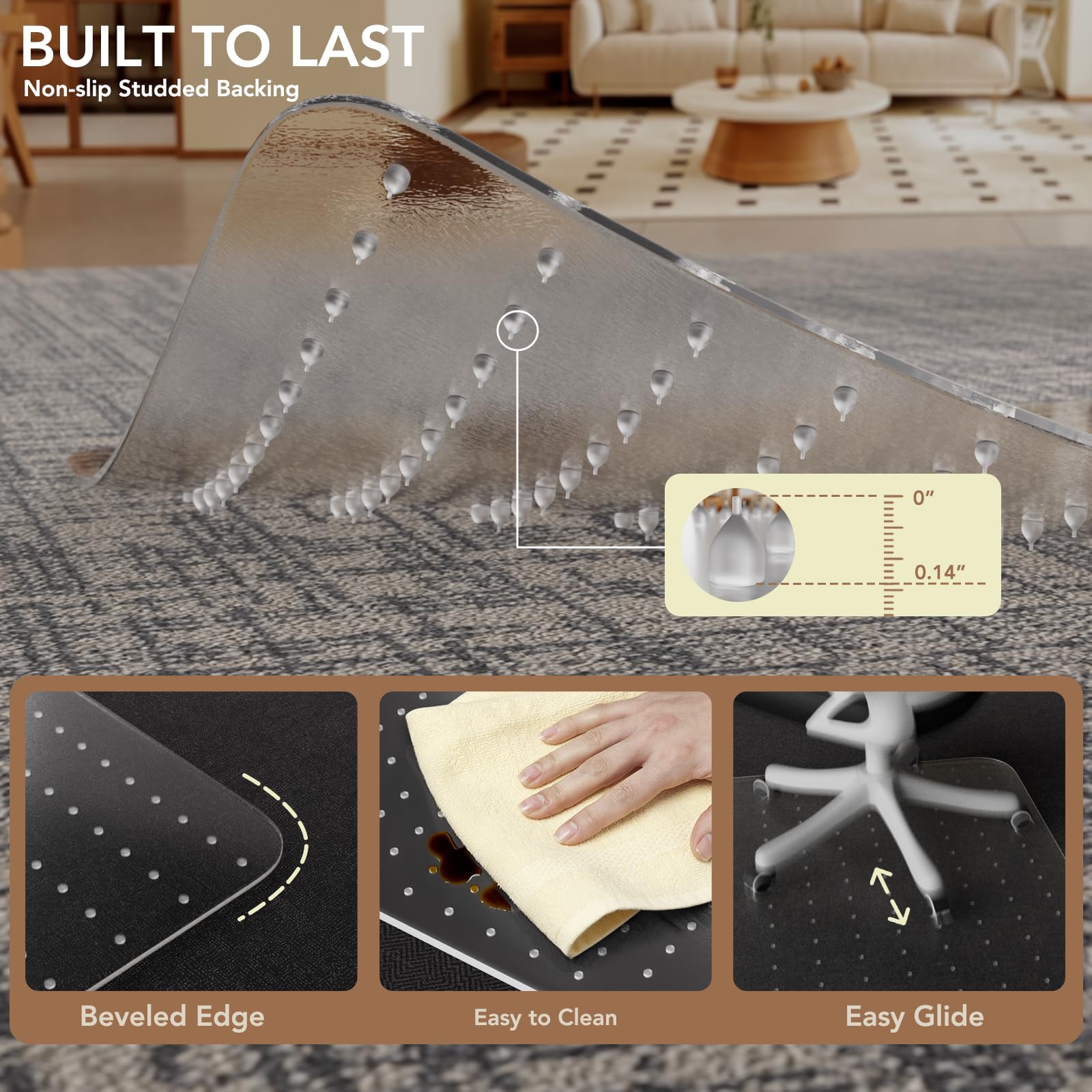 Office Chair Mat for Low Pile Carpet with Lip 48 x 60 Clear Plastic Floor Protector Heavy Duty — view 4