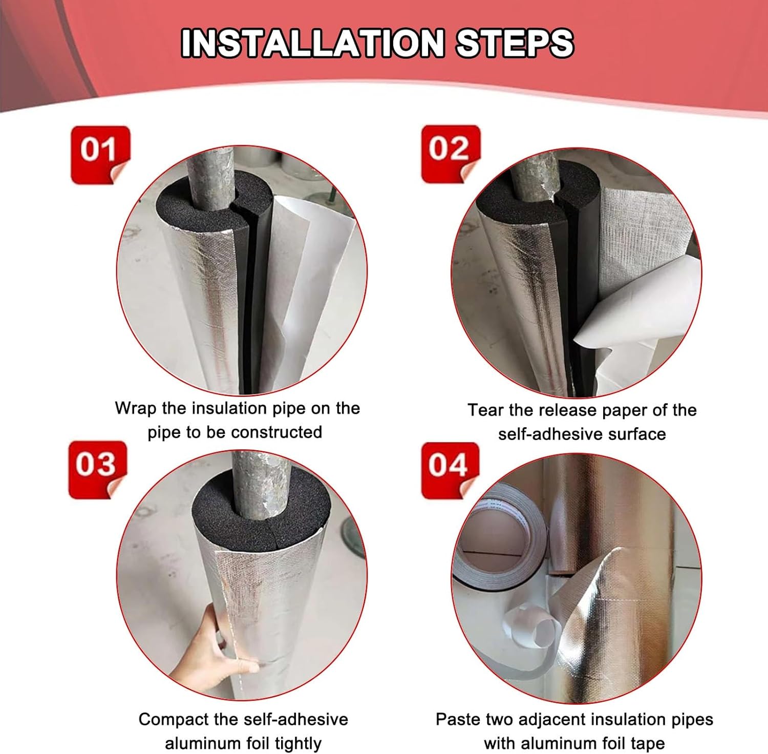 Pipe Insulation Foam Tube,Outdoor Pipe Insulation,Self-Seal Aluminum Foil Pipe Insulation Foam Tubing Fire Insulation Tube with Aluminum(76mm*20mm*95cm)