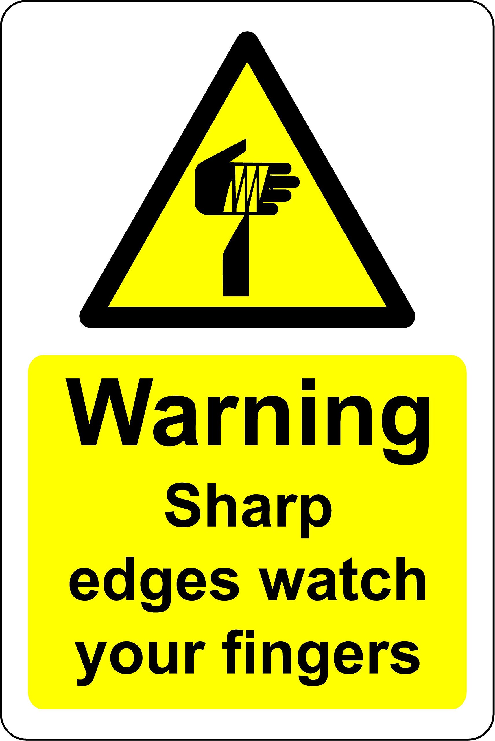 Warning sharp edges watch your fingers Safety sign - Self adhesive sticker 150mm x 100mm
