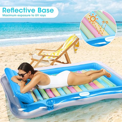 Miniatura 10 de BAIAI - Tumbona inflable para adultos - Flotadores grandes de bronceado para playa, balsa para tomar el sol, flotadores de agua con soporte para