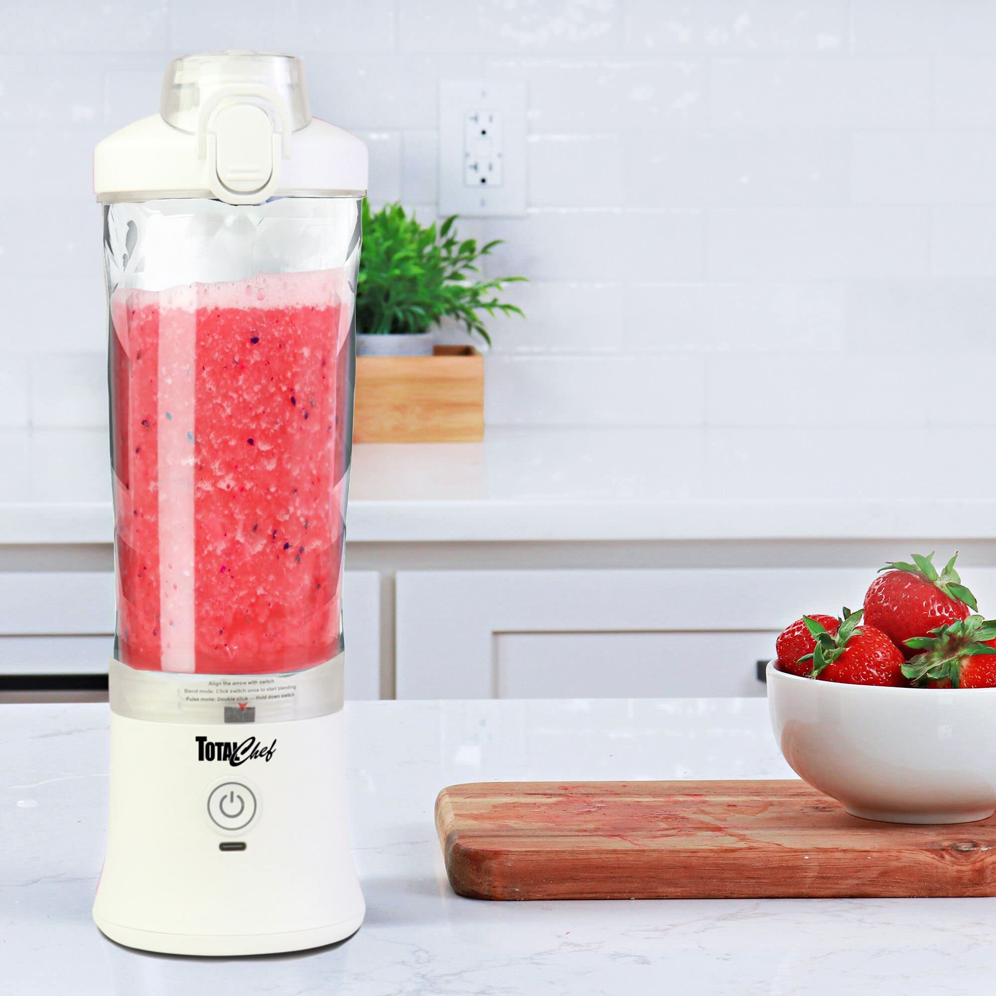 Total Chef Mini mixeur portable USB sans fil pour smoothie 600 ml Petit mélangeur pour boissons protéinées, aliments pour bébé, milkshakes, jus de fruits, slushie pour la maison, le bureau, les