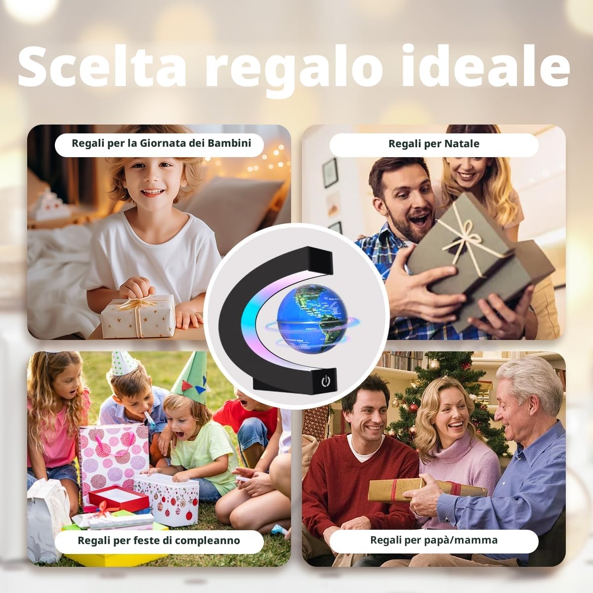 Lampada a globo galleggiante a levitazione magnetica con luci LED, globo a C per la decorazione della scrivania dell'ufficio, regalo fantastico per uomini, donne, padri e marit(Globo 8,5cm)