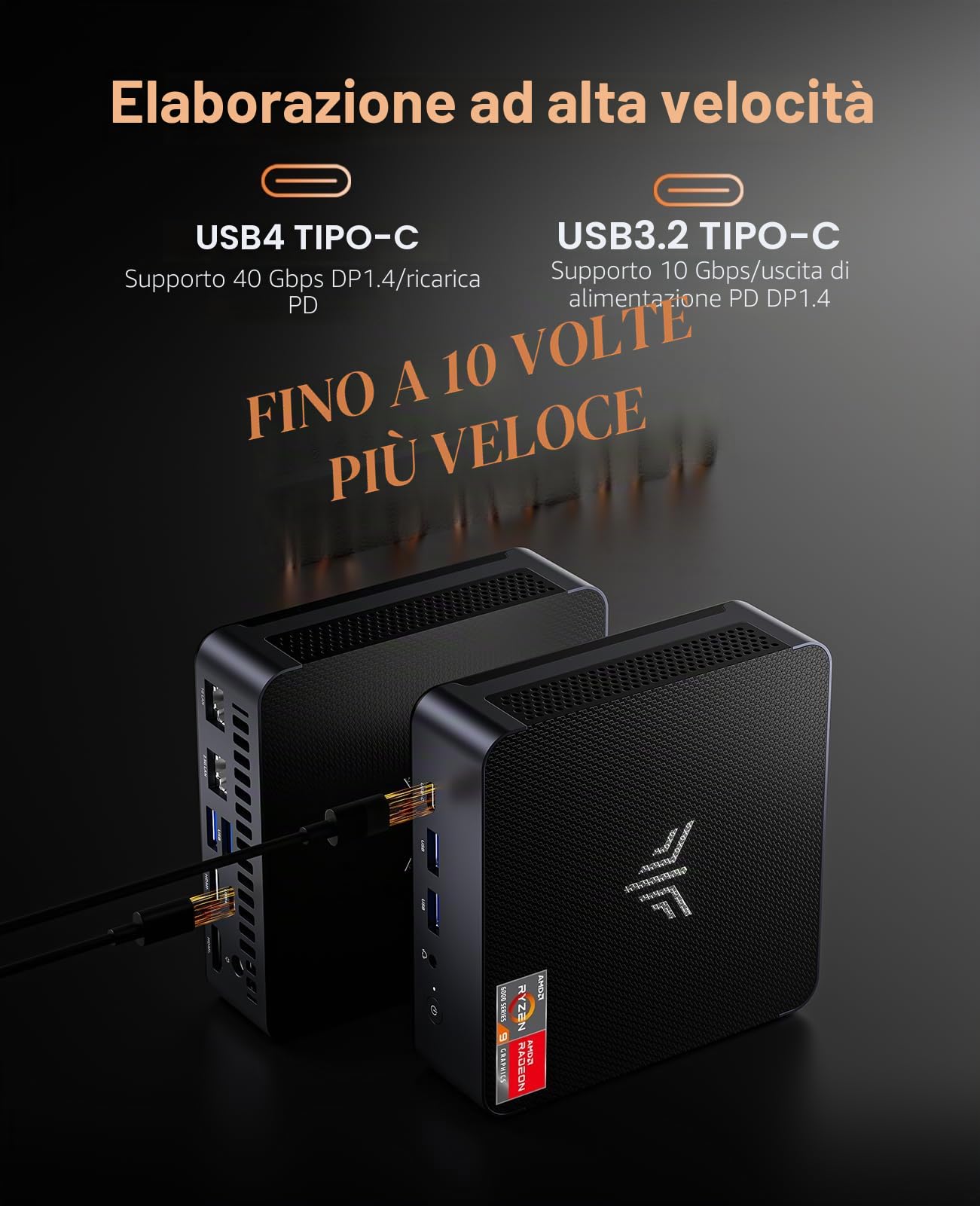 NiPoGi AM21 Mini PC, АMD Ryzen 9 6900HX (8C/16T, fino a 4,9 GHz), 16 GB DDR5 512 GB M.2 SSD Mini Computer Desktop WiFi 6, АMD Radeon 680M, Quadrupla 4K, 2 HDMI, USB4.0, Dual LAN