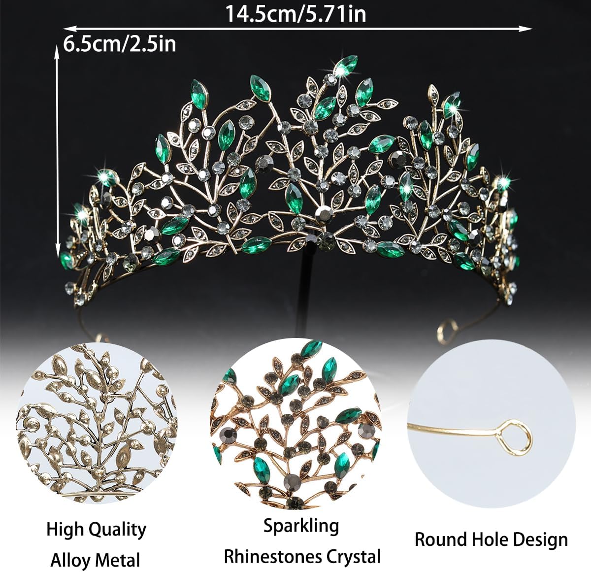 Gold Crystal Tiaras and Crowns for Women Leaf Design with Rhinestone Bridal Queen Crown Princess Headpiece Hair Accessories for Birthday Wedding Pageant Party Prom - Image 5