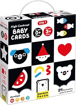 Banana Panda High-Contrast Baby Cards - 24 Illustrations on 12 Large 2-Sided Cards, Designed for Babies 0 Months and 3 Months +