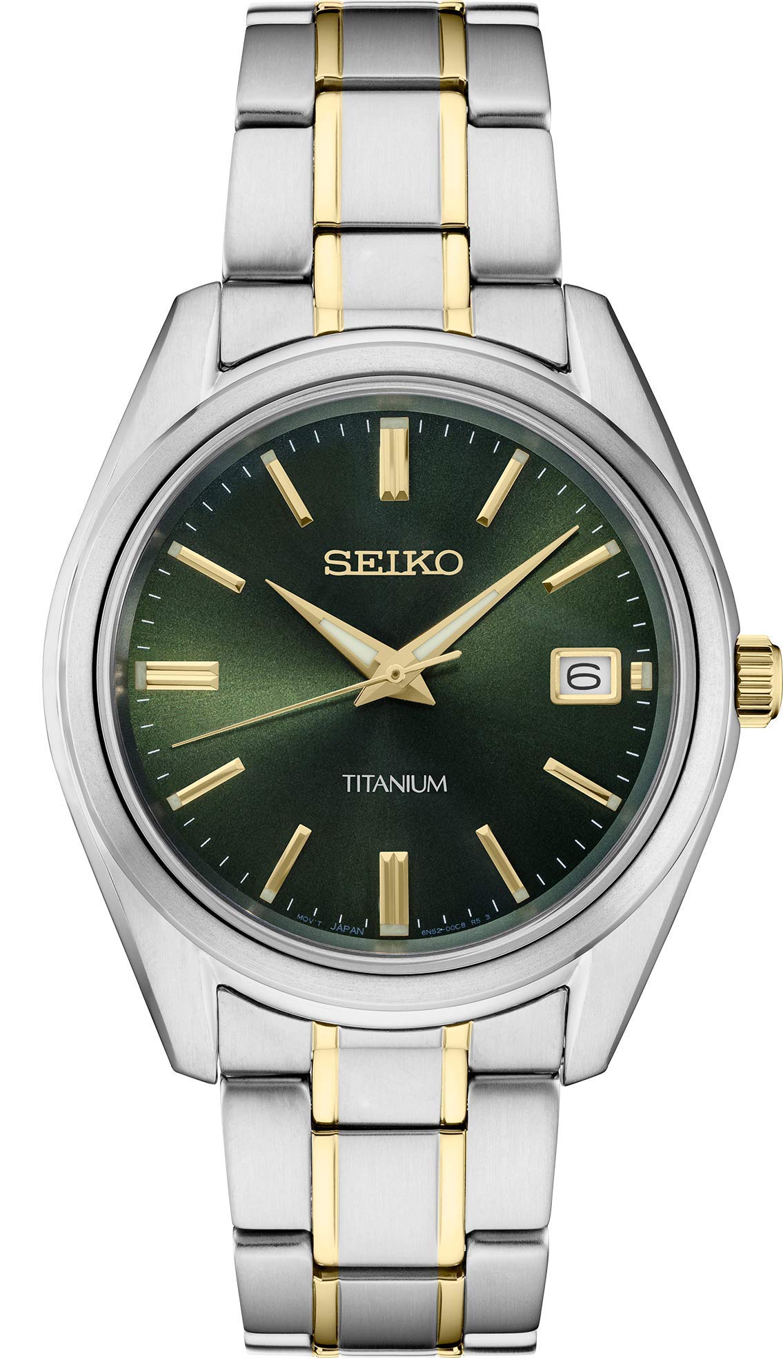 Seiko Titanium Two Tone Green Dial Men's Watch SUR377