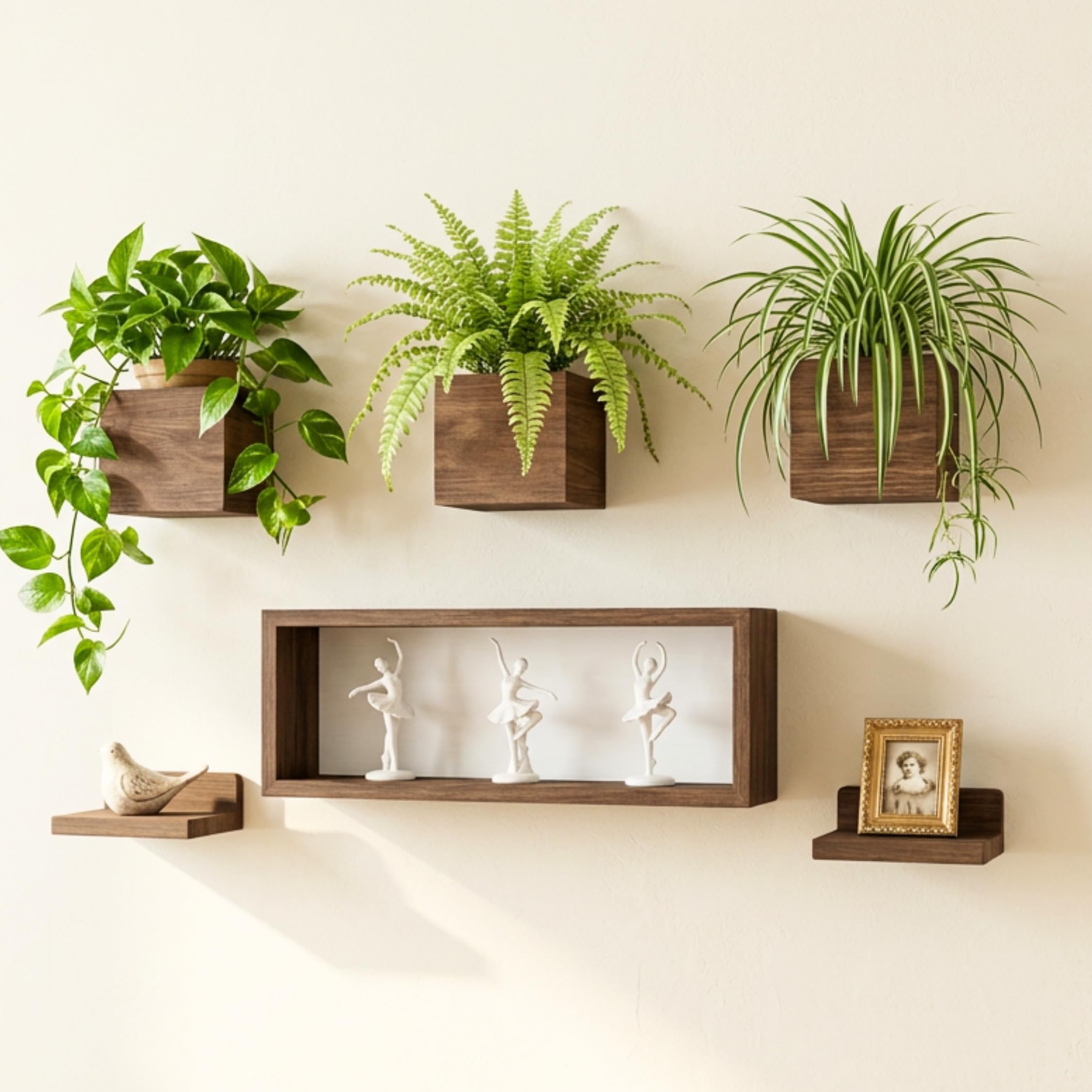 LaLaGreen Wood Planter Box for Indoor Plants (6 Pack) Hanging Wall Planters