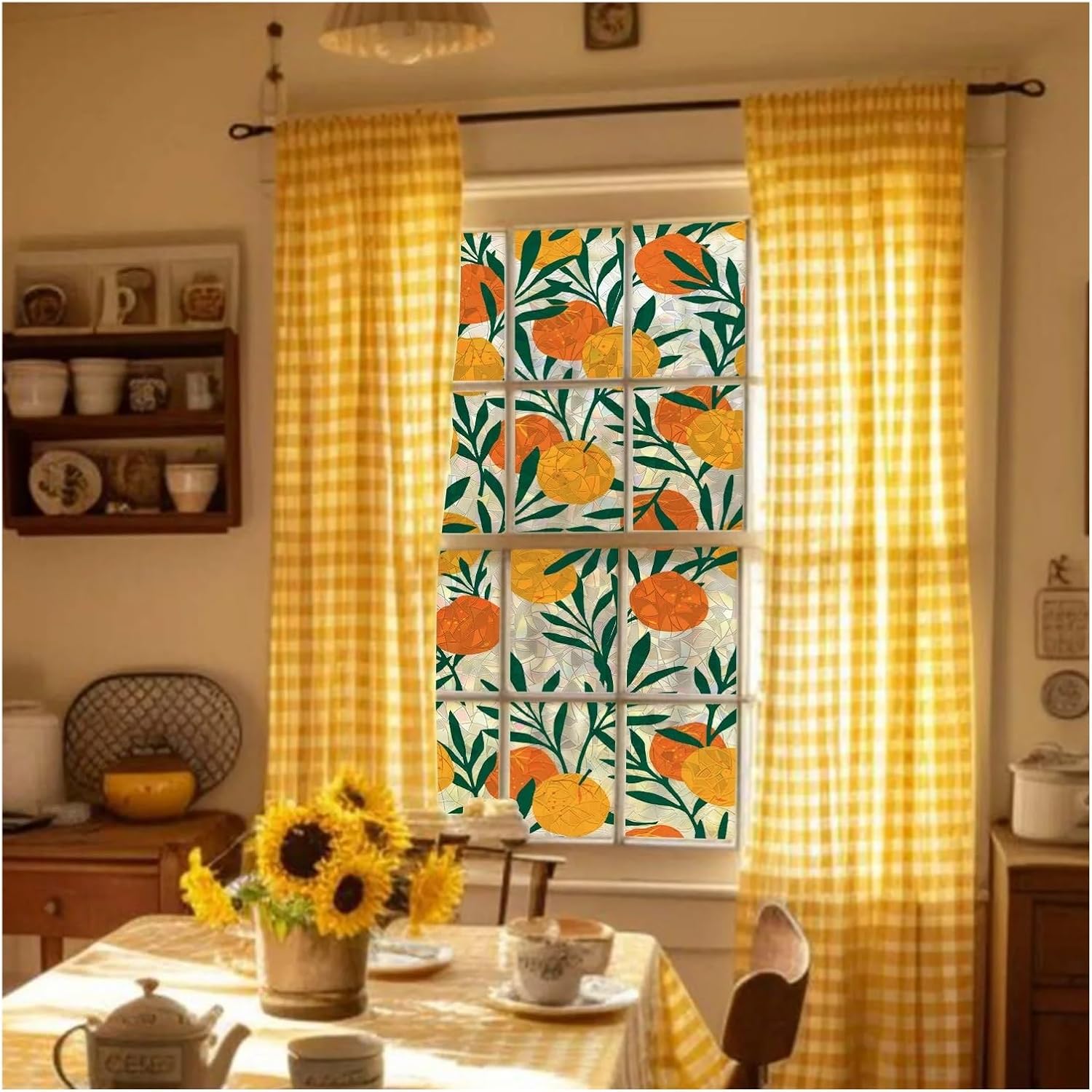 Leaf Window Privacy Film Rainbow Clings 3D Decorative Vinyl Stained Glass Free Static Adsorption PVC Decals for Room(Color7,43x200cmx2rolls)