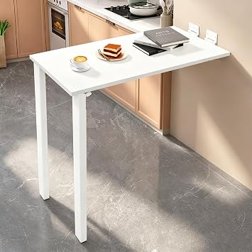 Wall Mounted Folding Table, Wooden Folding Laundry Table with Legs Wall Foldable Workbench for Dining Room Office Small Space 29.5" L x 15.7" W x 29.1" H White