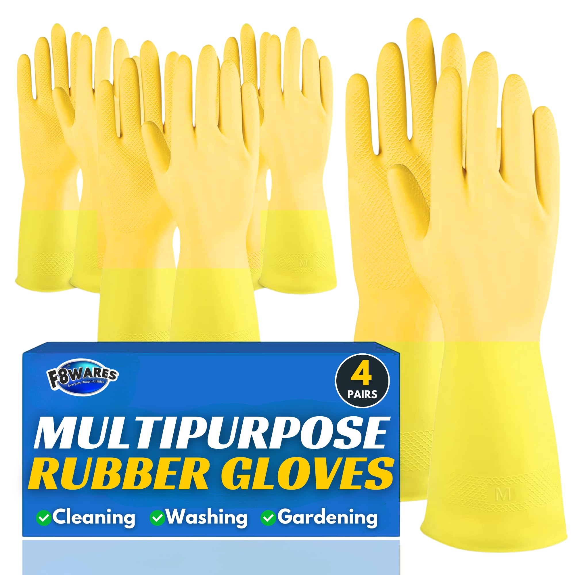 F8WARES 4PK Heavy Duty Hand Gloves - Rubber gloves for cleaning - Gloves for Washing Utensils - Gardening Gloves - Dish Washing Gloves - Suitable for Industrial Bathroom Toilet Use (Large) (B0D8PYKJZ4) Amazon Price History, Amazon Price Tracker