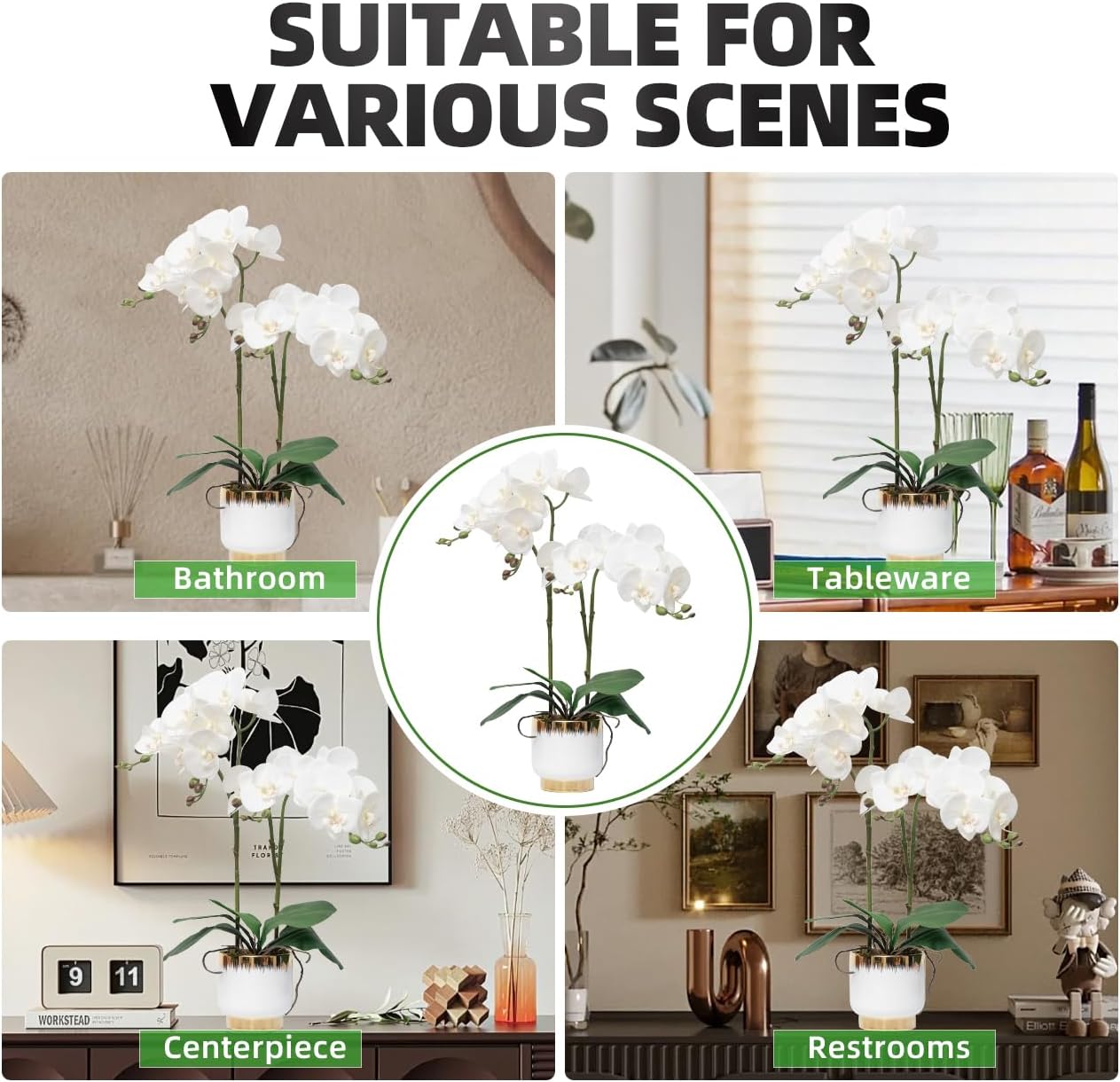 CXGS Orchids Artificial Flowers Real Touch Fake Flowers in Ceramic Pot 20" White Faux Orchid Plant Lifelike Silk Phalaenopsis for Centerpiece Hotel Home Indoor Decor - Image 5