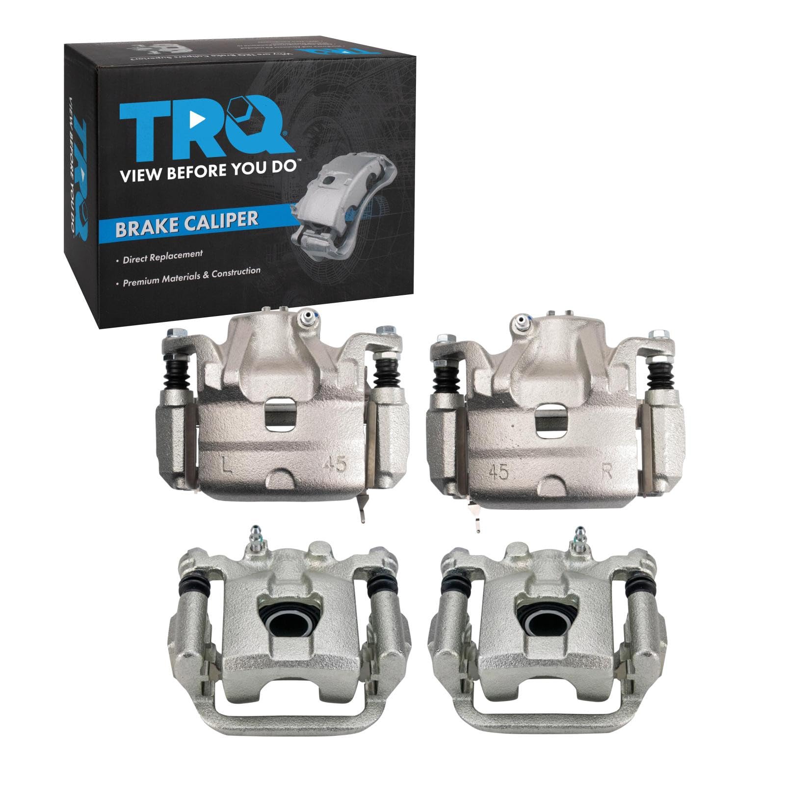 TRQ Front and Rear Brake Caliper Set Zinc Coated Brackets Hardware Compatible with 2011-2012 Nissan Sentra
