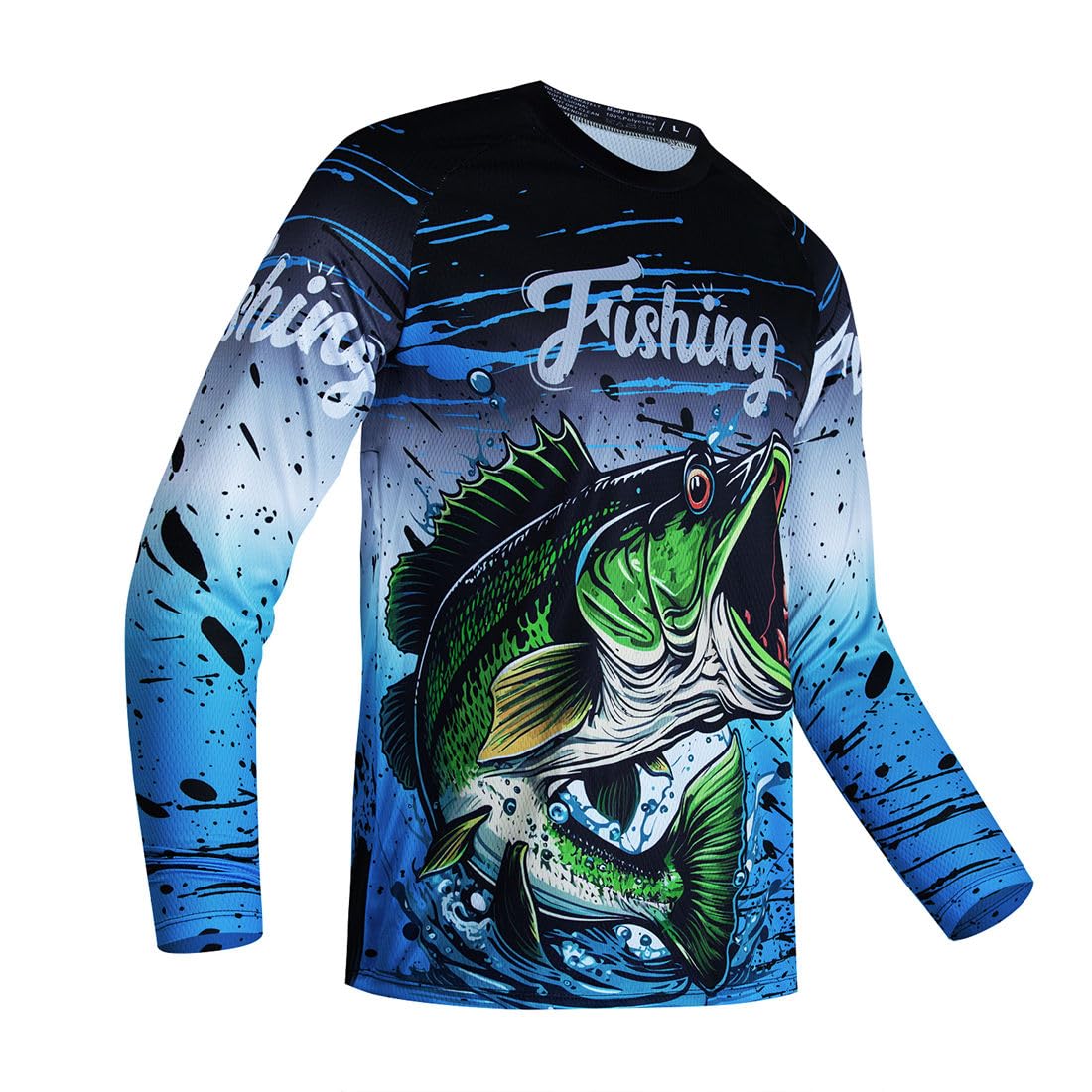 Mens Fishing Shirt Long Sleeve, Fishing Jerseys Fish Tshirts Uv Sun Protection Tops Fisherman,Big Mouth Bass Large