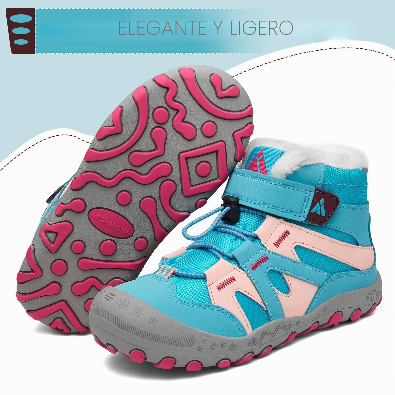 Mishansha Botas de Nieve Niño Botas Antideslizantes, Turquesa 35 | Forro cálido, cierre de autollenado, puntera reforzada, suela con dibujo, colegio, paseos, nieve