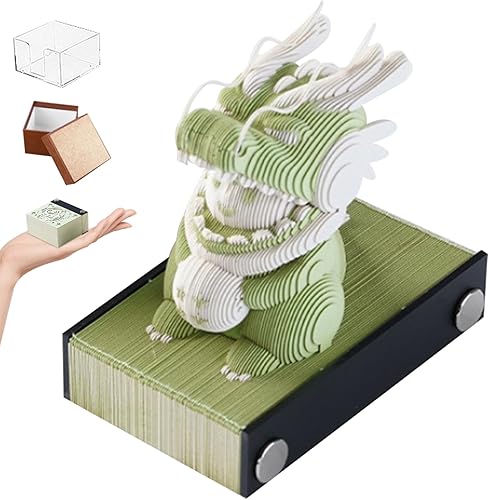Miniatura 2 de Bloc de notas 3D, calendario 3D de dragón del zodiaco chino de 3.1 in, 2024 con cubierta acrílica, artesanía de tallado de papel artístico 3D, bloc