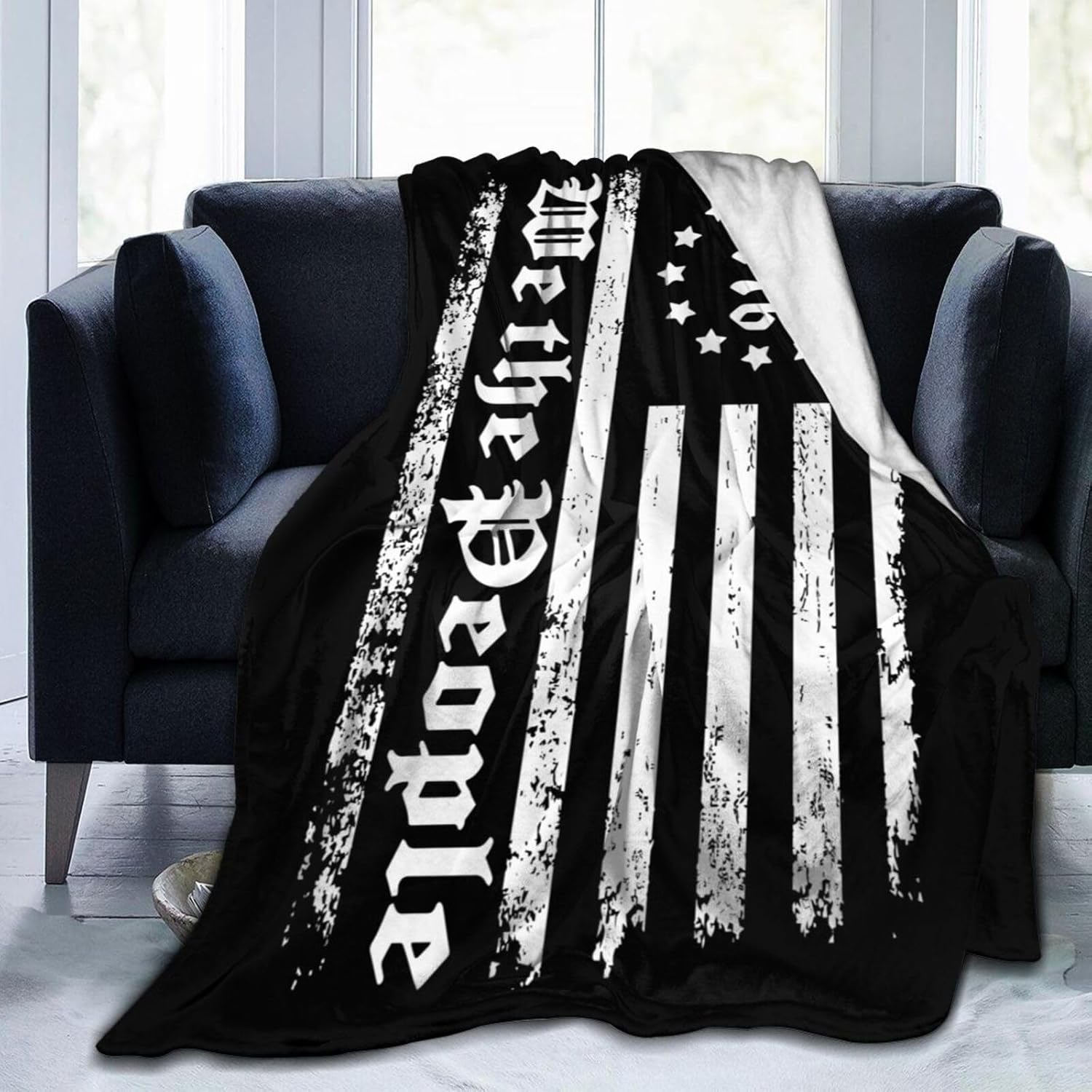 We The People 1776 American Flag Throw Blanket for Couch Bed Sofa Blankets Warm Soft Cozy Flannel Blanket 60"x50"