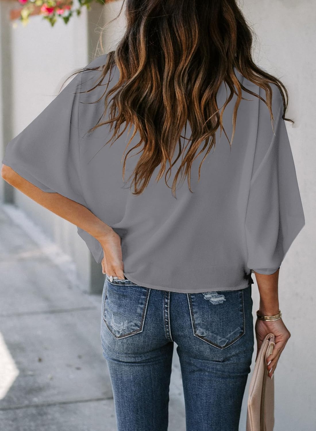 Dokotoo Womens 3/4 Sleeve V Neck Wrap Draped Front Blouses Tops - Image 4