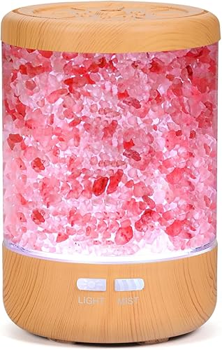 Difusor de aceites esenciales para aromaterapia, difusor de cristal de sal rosa del Himalaya para aceites esenciales con 7 luces de color, 2 modos