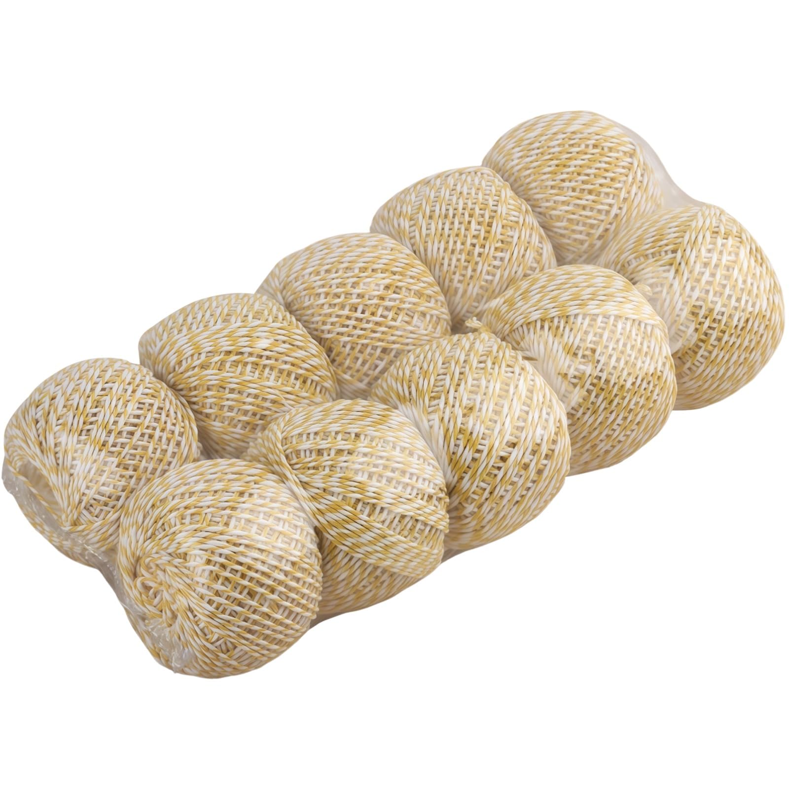 10 pelotes de Ficelle en Coton pour Emballage, Corde Jaune et Blanche de 0,15 cm, adaptée au Contact avec Les Aliments pour Cuisine, Cadeaux, Loisirs créatifs, Boules décoratives pour Bols