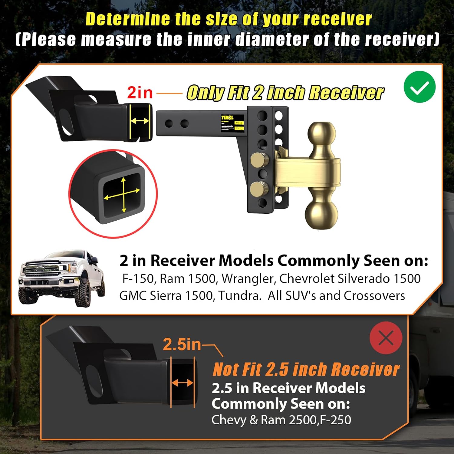 TIROL Adjustable Trailer Hitch 4 in Drop Hitch 2 inch Receiver 25000 LBS Heavy Duty Tow Hitch 4 inch Drop/Rise, 2" and 2-5/16" Dual Ball for Trucks, RVs, Campers