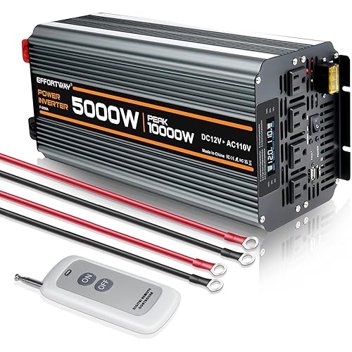 5000 watt Power Inverter DC 12V to AC 110V/120V Converter,10000w Peak.Comes with LCD Display,Wireless Controller, 4AC outlets,1USB.RV Inverter,Suitable for Camping,and Off-Grid Solar Inverter Systems